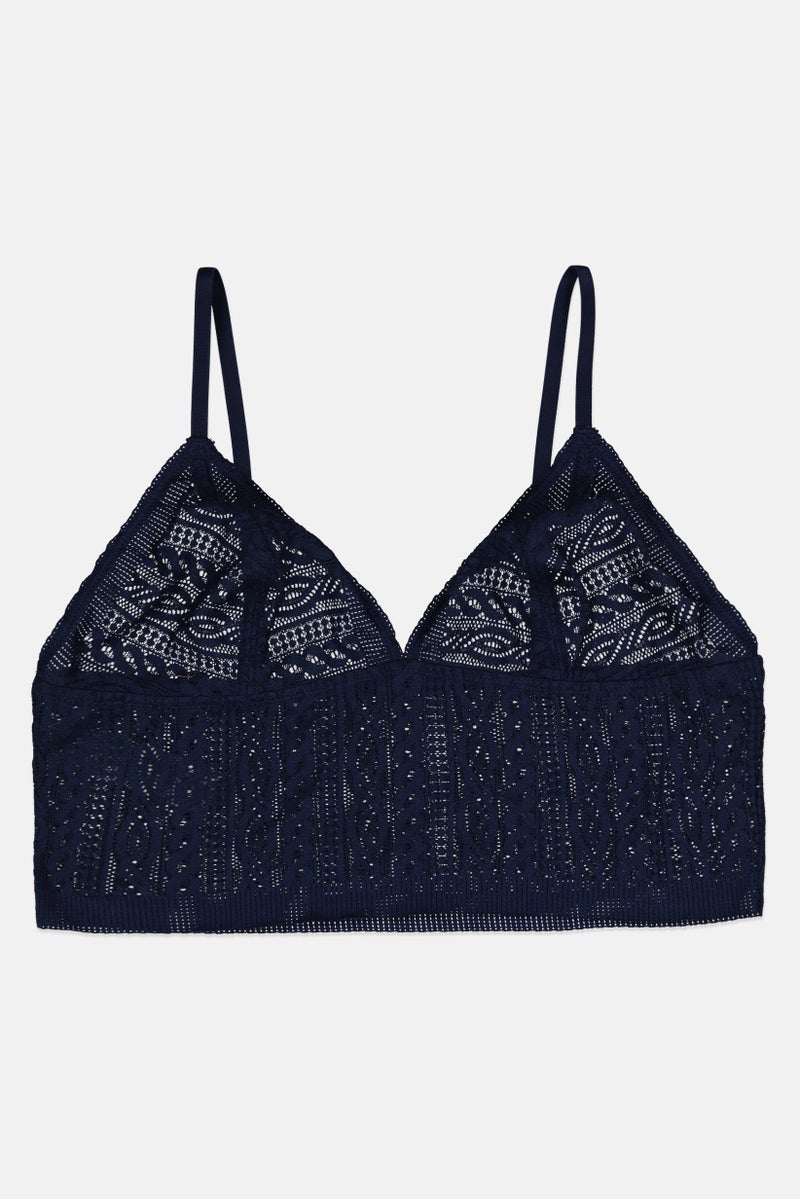 Aerie Women Non Padded Textured Bralette, Navy - Image 1