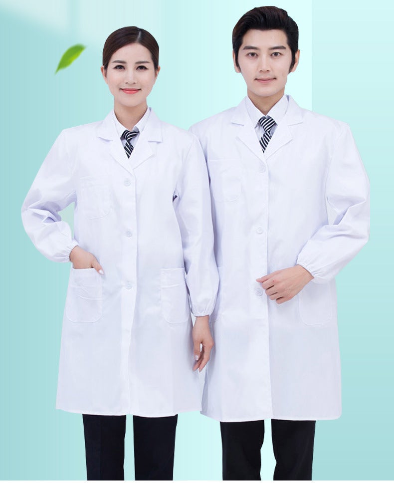 Thickened long-sleeved white lab coat manufacturers white food clothing laboratory work clothing labor protection clothing sanitary clothing Summer thin polyester elastic mouth Summer thin polyester elastic mouth