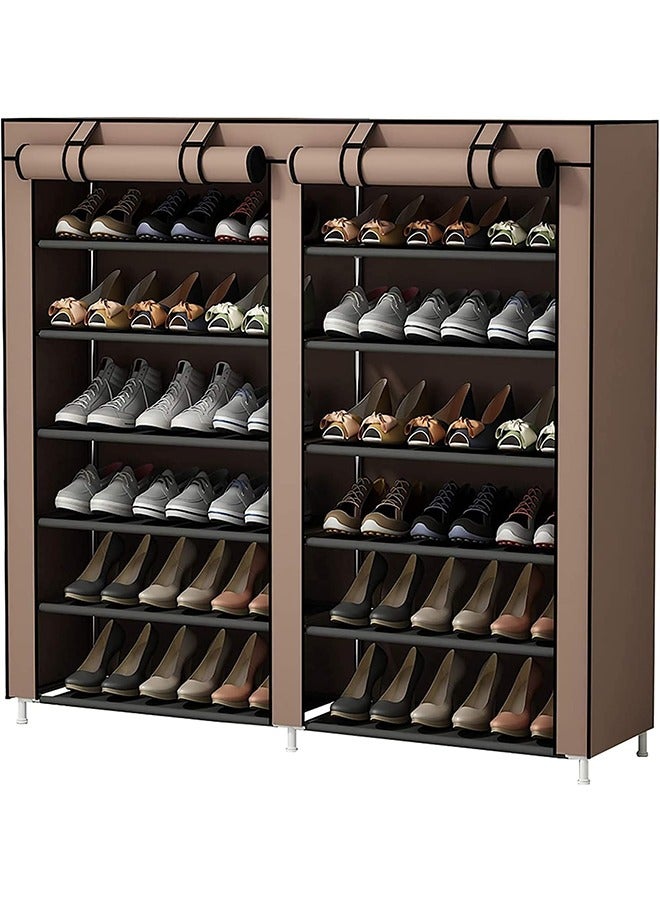 Generic Double-Row Multi-Level Shelves Non-Woven Shoe Rack Storage Rack, Waterproof And Dustproof, Brown - Image 1