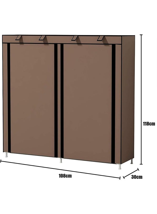 Generic Double-Row Multi-Level Shelves Non-Woven Shoe Rack Storage Rack, Waterproof And Dustproof, Brown - Image 2