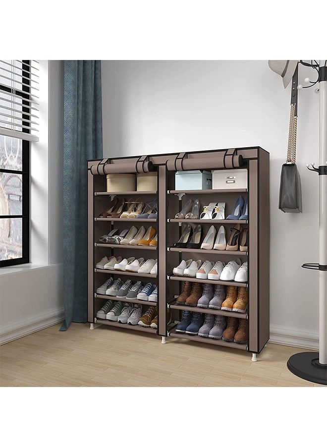 Generic Double-Row Multi-Level Shelves Non-Woven Shoe Rack Storage Rack, Waterproof And Dustproof, Brown - Image 3