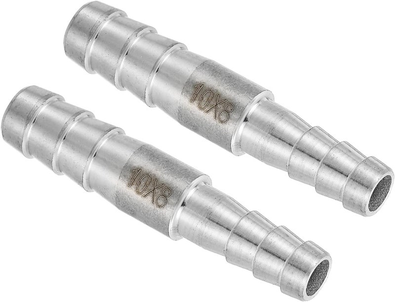 QUARKZMAN 2 pieces diameter 10 x 8 mm hose nozzle reducer pipe fitting, 304 stainless steel hose pipe fitting for vacuum systems, industrial pipe connections, silver - Image 1