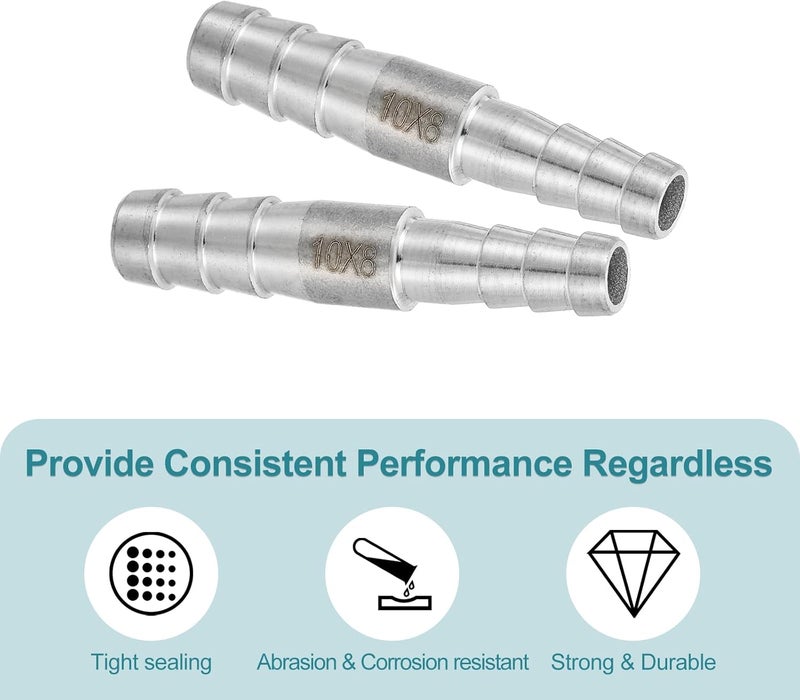 QUARKZMAN 2 pieces diameter 10 x 8 mm hose nozzle reducer pipe fitting, 304 stainless steel hose pipe fitting for vacuum systems, industrial pipe connections, silver - Image 4