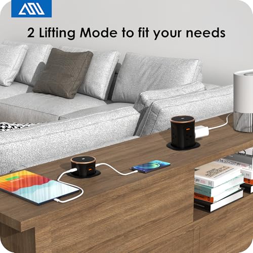 ANNQUAN Motorized Pop Up Countertop Receptacle with 15W Wireless Charger,Max 20W Power Delivery,3.15" Automatic Pop Up Electrical Outlet with 4 Outlets 4 USB Ports for Home Office Kitchen - Image 3