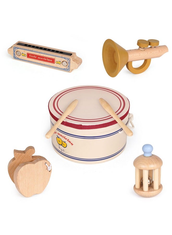 Agirlgle - Toddler Musical Instruments Kids Drum Set Montessori Baby Musical Toys Wooden Percussion Instruments Baby Preschool Educational Birthday Gift Neutral Colors Drums Can Be Stored - Image 1