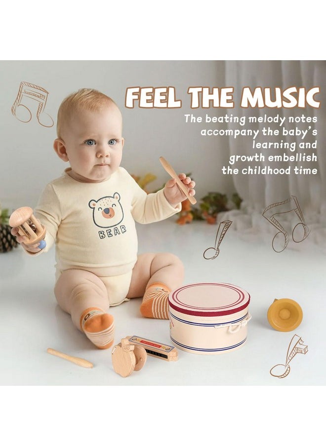 Agirlgle - Toddler Musical Instruments Kids Drum Set Montessori Baby Musical Toys Wooden Percussion Instruments Baby Preschool Educational Birthday Gift Neutral Colors Drums Can Be Stored - Image 1