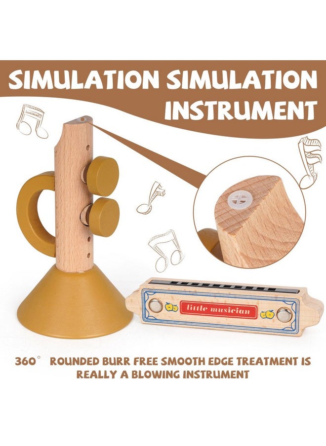 Agirlgle - Toddler Musical Instruments Kids Drum Set Montessori Baby Musical Toys Wooden Percussion Instruments Baby Preschool Educational Birthday Gift Neutral Colors Drums Can Be Stored - Image 1