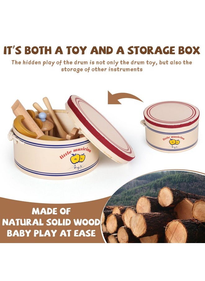 Agirlgle - Toddler Musical Instruments Kids Drum Set Montessori Baby Musical Toys Wooden Percussion Instruments Baby Preschool Educational Birthday Gift Neutral Colors Drums Can Be Stored - Image 1