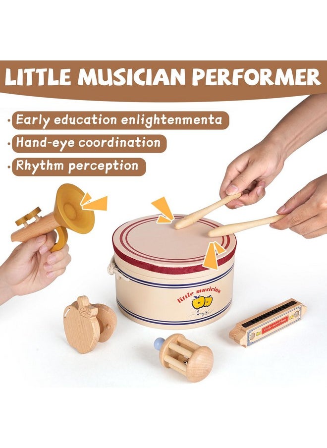 Agirlgle - Toddler Musical Instruments Kids Drum Set Montessori Baby Musical Toys Wooden Percussion Instruments Baby Preschool Educational Birthday Gift Neutral Colors Drums Can Be Stored - Image 1
