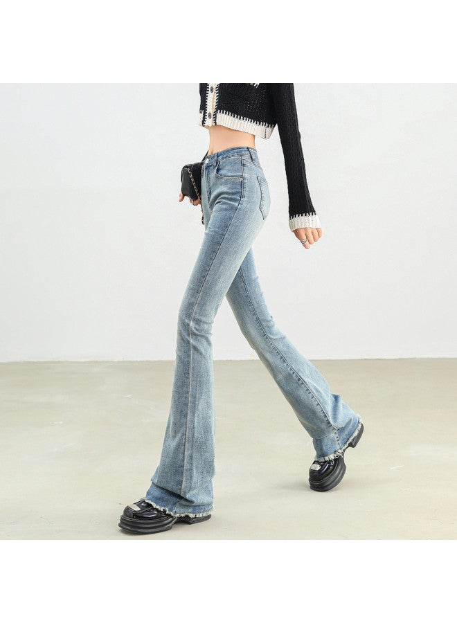 Tucano Frayed High-Waist Slimming Jeans For Women, 2025 Summer Fashion Casual Versatile Denim Flared Pants For Women - Image 5