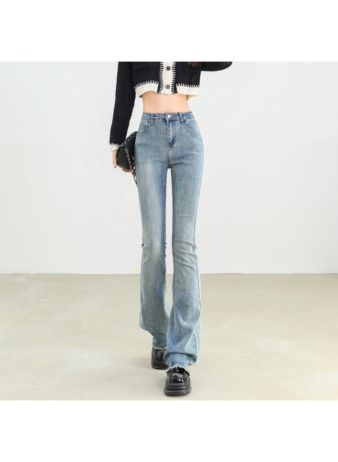 Tucano Frayed High-Waist Slimming Jeans For Women, 2025 Summer Fashion Casual Versatile Denim Flared Pants For Women - Image 4