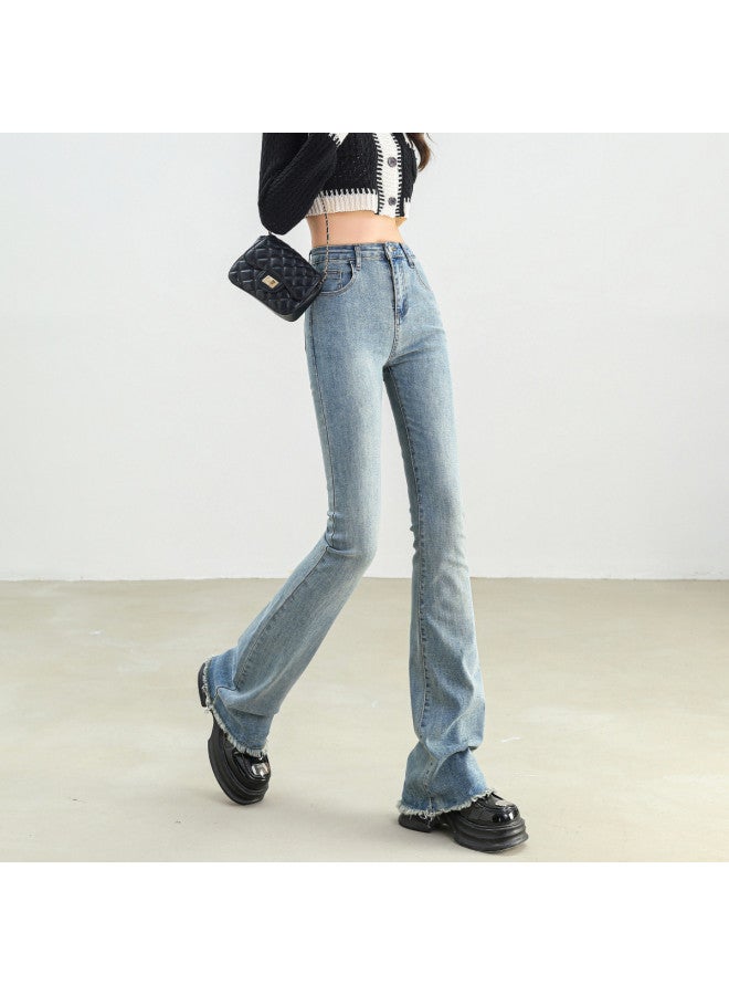 Tucano Frayed High-Waist Slimming Jeans For Women, 2025 Summer Fashion Casual Versatile Denim Flared Pants For Women - Image 2