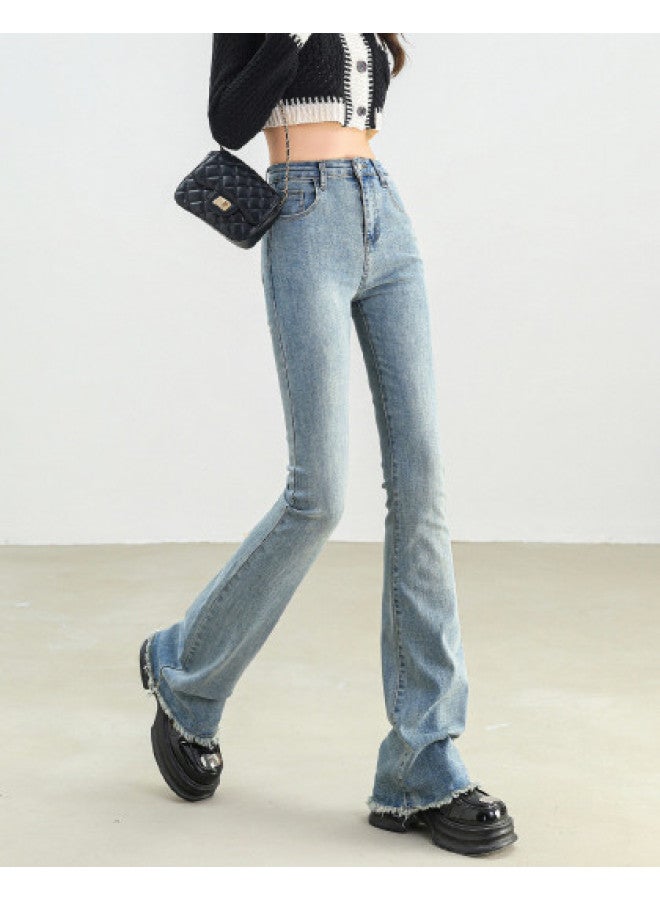 Tucano Frayed High-Waist Slimming Jeans For Women, 2025 Summer Fashion Casual Versatile Denim Flared Pants For Women - Image 1