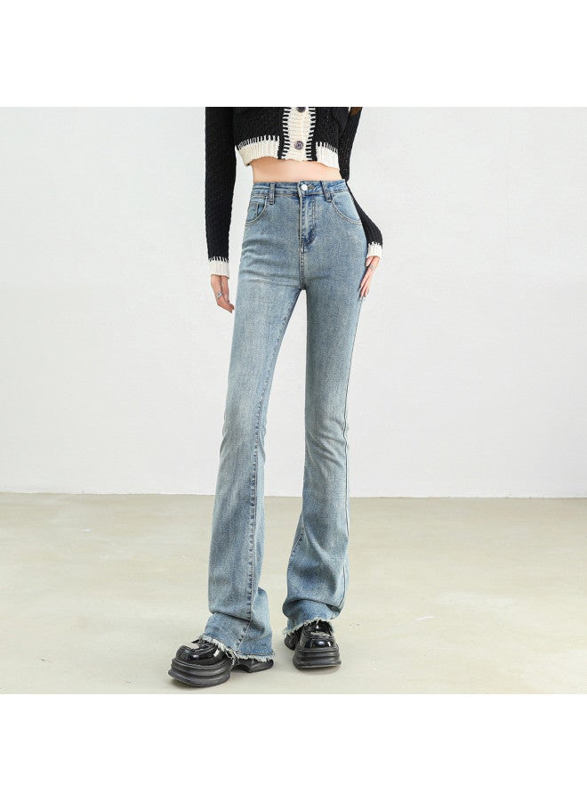 Tucano Frayed High-Waist Slimming Jeans For Women, 2025 Summer Fashion Casual Versatile Denim Flared Pants For Women - Image 3