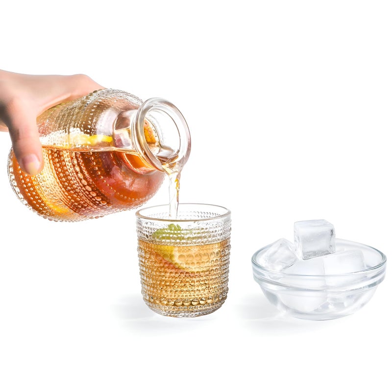 Vintage Water Carafe - Elegant Clear Embossed Nighttime Pitcher with Matching Tumbler Glass for Bedside Use, Smooth Pouring Design, Ideal for Late-Night Hydration - Image 2