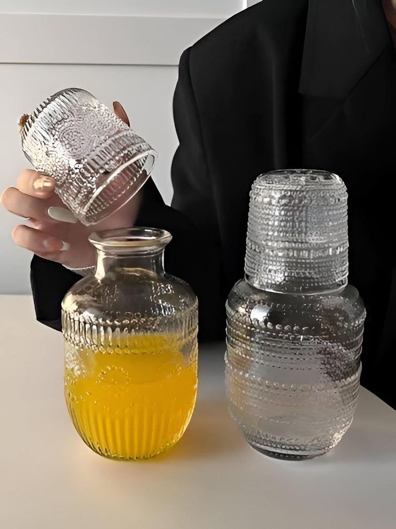 Vintage Water Carafe - Elegant Clear Embossed Nighttime Pitcher with Matching Tumbler Glass for Bedside Use, Smooth Pouring Design, Ideal for Late-Night Hydration - Image 5