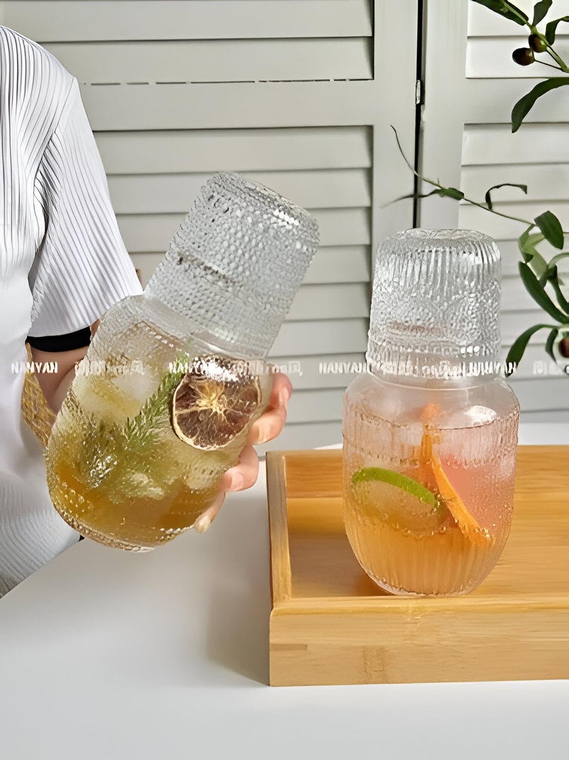 Vintage Water Carafe - Elegant Clear Embossed Nighttime Pitcher with Matching Tumbler Glass for Bedside Use, Smooth Pouring Design, Ideal for Late-Night Hydration - Image 1