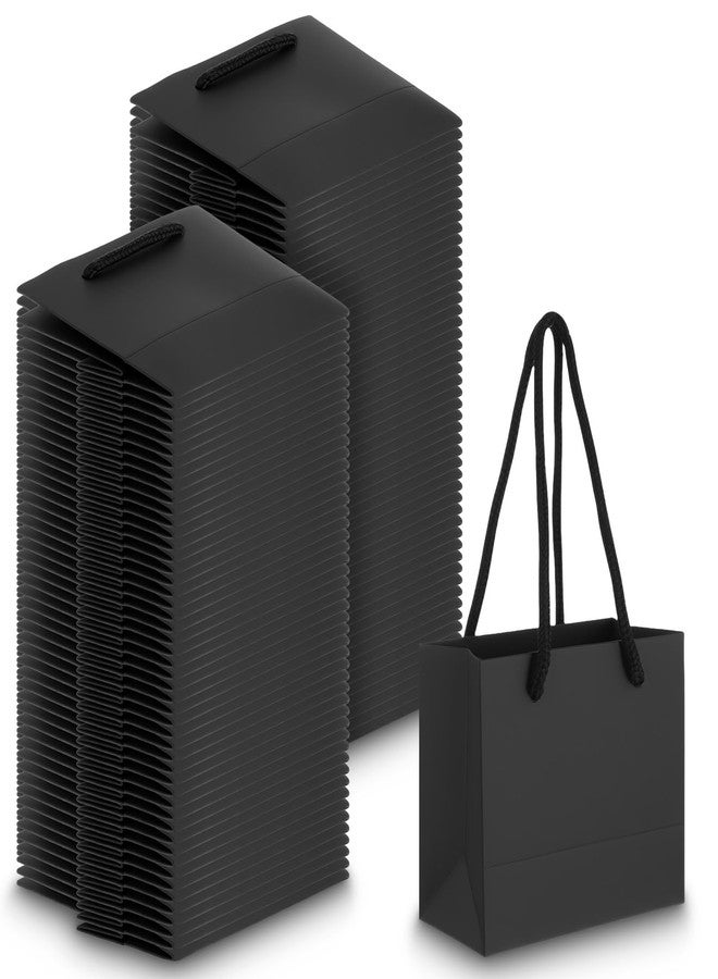 Xaajooio 100 Pcs Black Mini Gift Bags with Handles Bulk 3.9 x 4.7 x 2.4 Inch Small Paper Goodie Bags for Party Wedding Christmas Business Gift Wrapping Supplies - Image 1