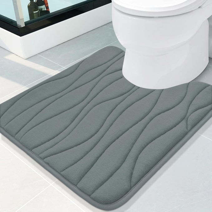 MEMORY FOAM CONTOUR TOILET RUGS USHAPED 24X20 ULTRA SOFT AND ABSORBENT BATH RUGS NONSLIP MACHINE WASH DRY BATH MATS FOR BATHROOM TOILET BASE GREY