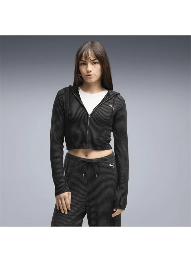 Essentials Ribbed Full-Zip Slim Hoodie Women