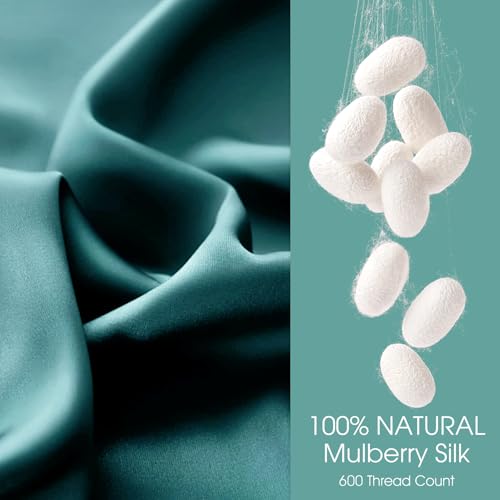 WLOSJ 100% Silk Pillow Cases 2 Pack Standard Size Mulberry Silk Pillowcase for Hair and Skin Set of 2 Highest Grade 6A Silk Soft Breathable Cooling with Hidden Zipper, Teal - Image 2