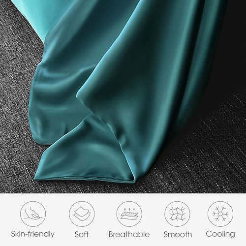 WLOSJ 100% Silk Pillow Cases 2 Pack Standard Size Mulberry Silk Pillowcase for Hair and Skin Set of 2 Highest Grade 6A Silk Soft Breathable Cooling with Hidden Zipper, Teal - Image 4