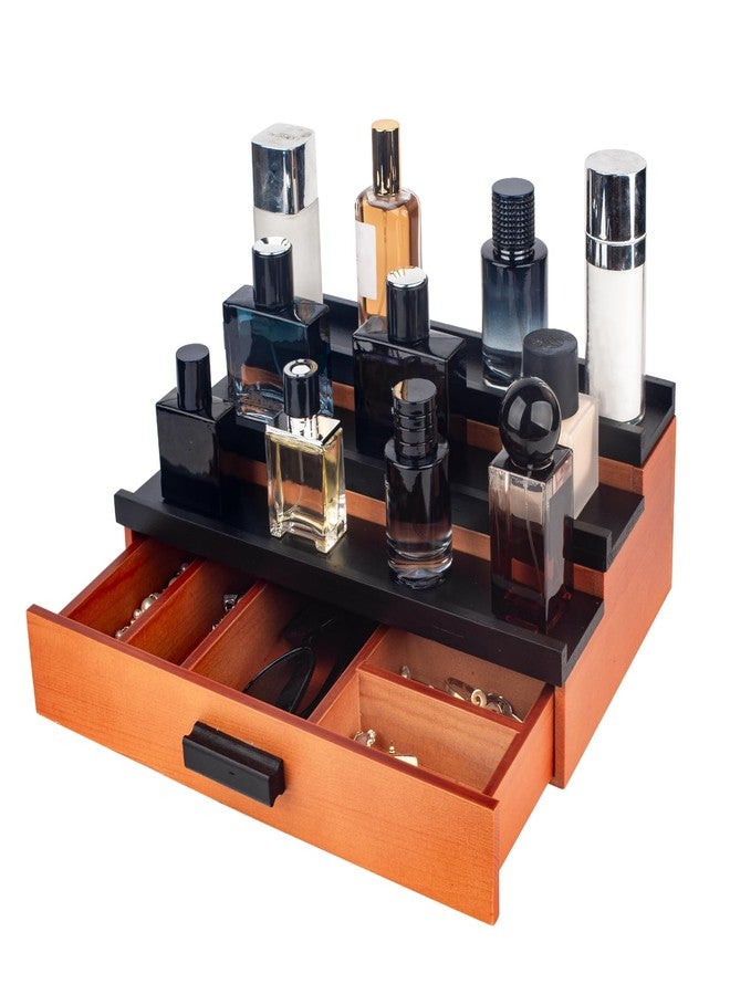 Cokritsm Wooden Cologne Organizer for Men Women, 3 Tier Cologne Display Stand with Drawer Storage Organizer Tray for Bedroom, Display Stand Organiser - Image 1