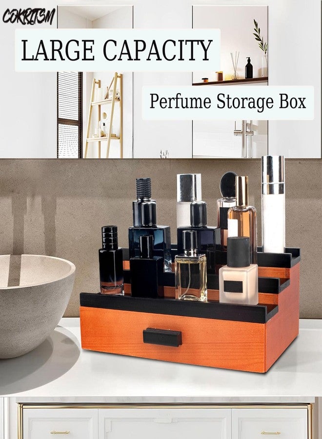 Cokritsm Wooden Cologne Organizer for Men Women, 3 Tier Cologne Display Stand with Drawer Storage Organizer Tray for Bedroom, Display Stand Organiser - Image 3