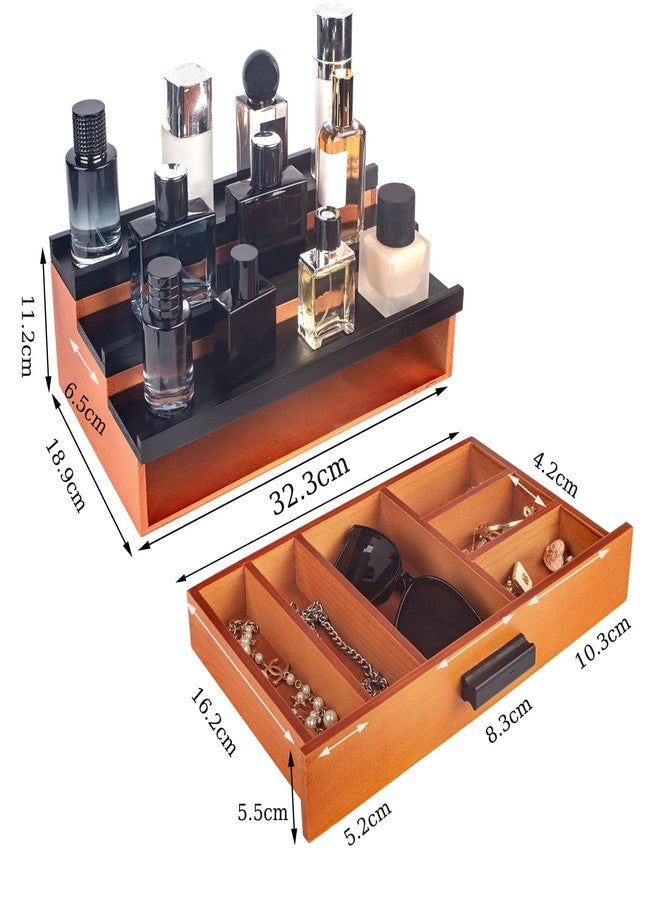 Cokritsm Wooden Cologne Organizer for Men Women, 3 Tier Cologne Display Stand with Drawer Storage Organizer Tray for Bedroom, Display Stand Organiser - Image 2