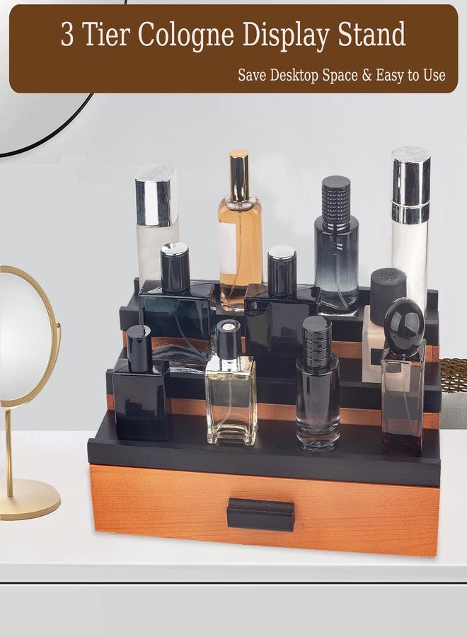 Cokritsm Wooden Cologne Organizer for Men Women, 3 Tier Cologne Display Stand with Drawer Storage Organizer Tray for Bedroom, Display Stand Organiser - Image 4
