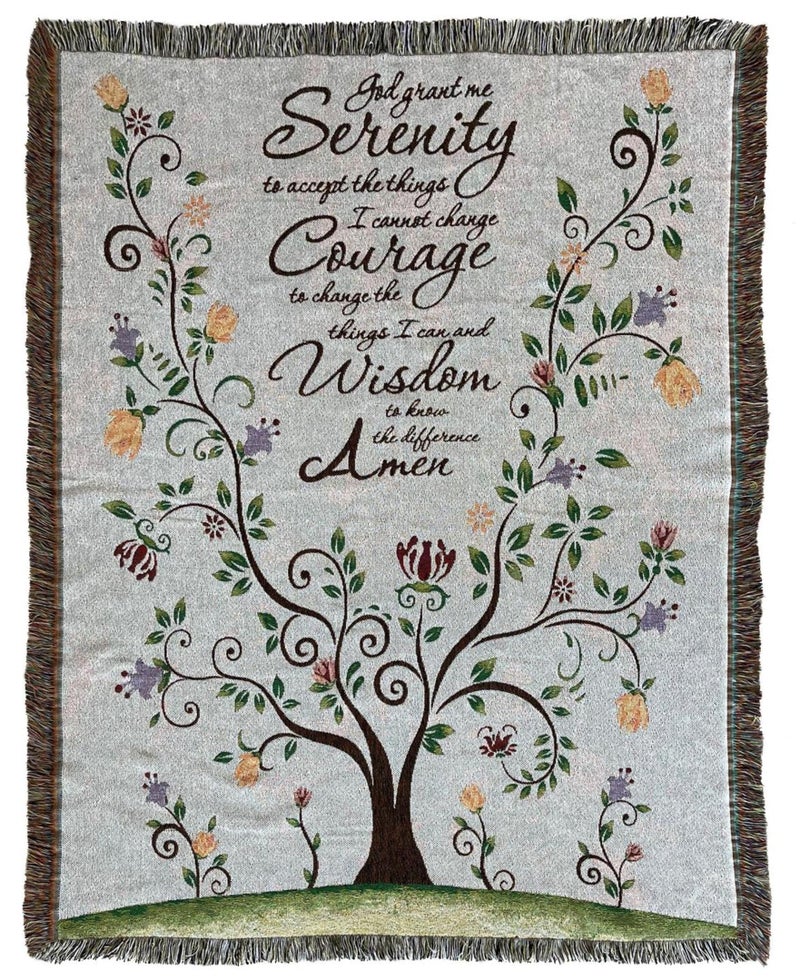 EZenjoy God Grant Me The Serenity Prayer Woven Tapestry Throw Blanket Wall Hanging Art Handicrafts Multipurpose Soft Travel Mat Outdoor with Fringe Tassels 50 X 60 Inches