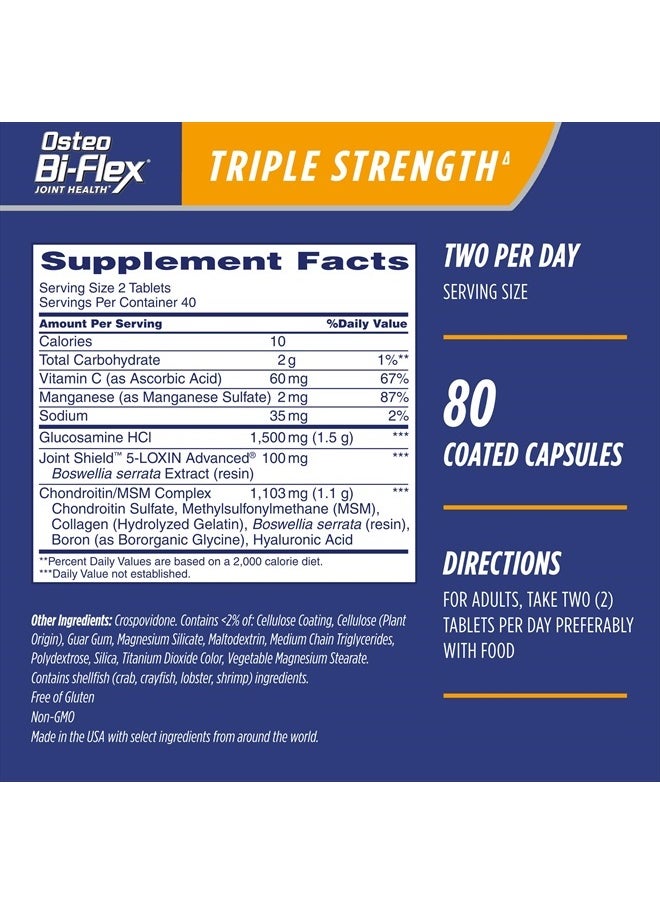 Osteo Bi-Flex - Triple Strength(5), Glucosamine Chondroitin with Vitamin C Joint Health Supplement, Coated Tablets, 80 Count (Pack of 1) - Image 1