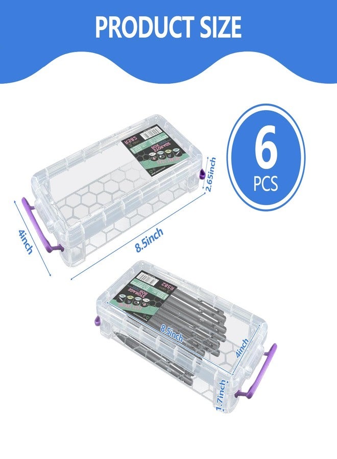 Odowalker 6 Pack Large Capacity Pencil Boxes with Buckles Office Supplies Storage Organizer Box 8.5x4 Stackable Clear Pen Container Multipurpose Plastic Pencil Box for Gel Pens Erasers Drawing Tools - Image 2