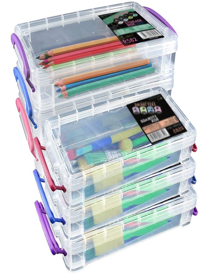 Odowalker 6 Pack Large Capacity Pencil Boxes with Buckles Office Supplies Storage Organizer Box 8.5x4 Stackable Clear Pen Container Multipurpose Plastic Pencil Box for Gel Pens Erasers Drawing Tools - Image 1