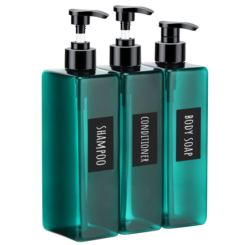 Segbeauty Segbeauty Shampoo Conditioner Bottles 3pcs 169oz 500ml Pump Press Dispenser with Labels Empty Plastic Refillable Reusable Lotion Body Soap Liquid Soap Gel Bathroom Shower Containers Light Sea Green 