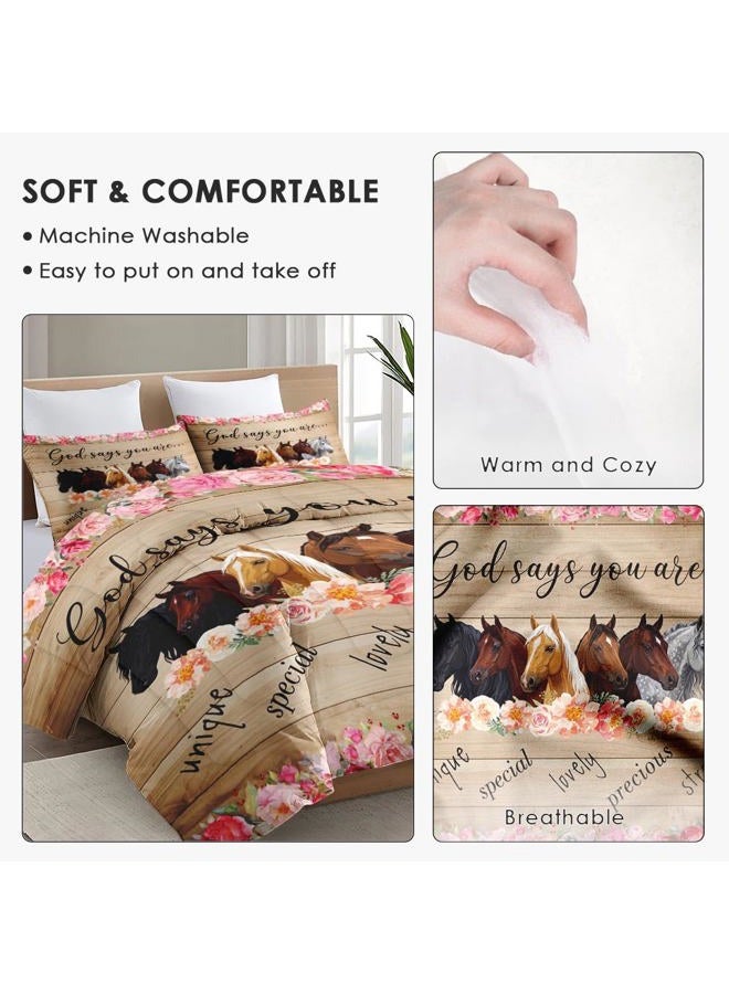 WeCozy Queen Size Comforter Set with 2 Pillowcases, Colorful Horses Animal Pink Flower 3 Pcs Bedding for Kids and Adults, Inspirational Thoughts Soft Comforter Set for Bedroom Bed Decor - Image 5