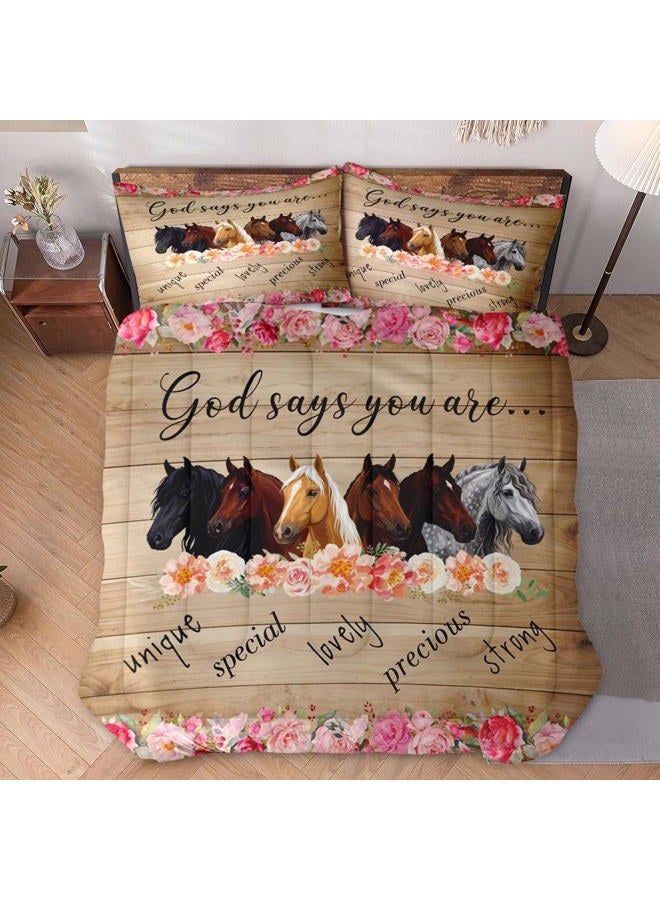 WeCozy Queen Size Comforter Set with 2 Pillowcases, Colorful Horses Animal Pink Flower 3 Pcs Bedding for Kids and Adults, Inspirational Thoughts Soft Comforter Set for Bedroom Bed Decor - Image 2