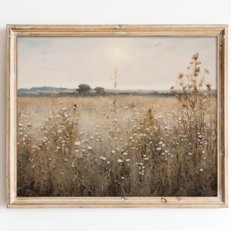 Kizbok Vintage Wall Art Prints  Farmhouse Wall Decor Rustic Wildflower Country Field Canvas Prints Vintage Landscape Oil Painting Art Pictures For Bedroom Bathroom (12"" X 16""-Unframed)