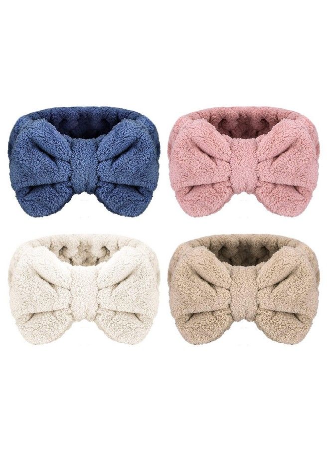 Senkary 4 Pack Bow Makeup Headband Microfiber Bowtie Headbands Towel Spa Headband Soft Bath Shower Headband For Washing Face (White Blue Pink Brown) - Image 2