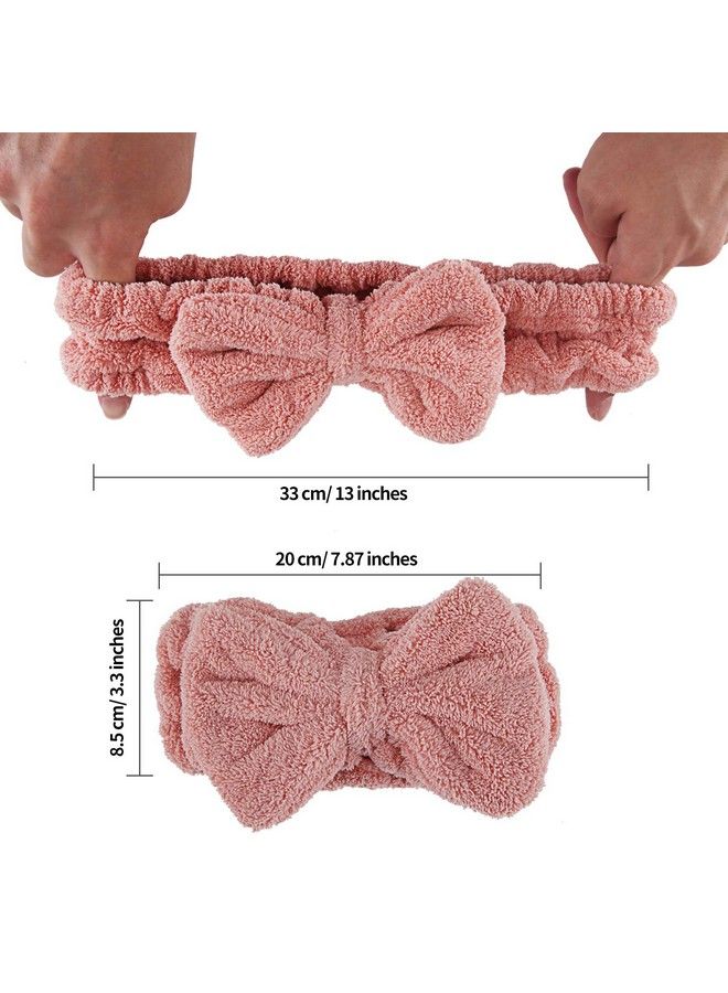 Senkary 4 Pack Bow Makeup Headband Microfiber Bowtie Headbands Towel Spa Headband Soft Bath Shower Headband For Washing Face (White Blue Pink Brown) - Image 4