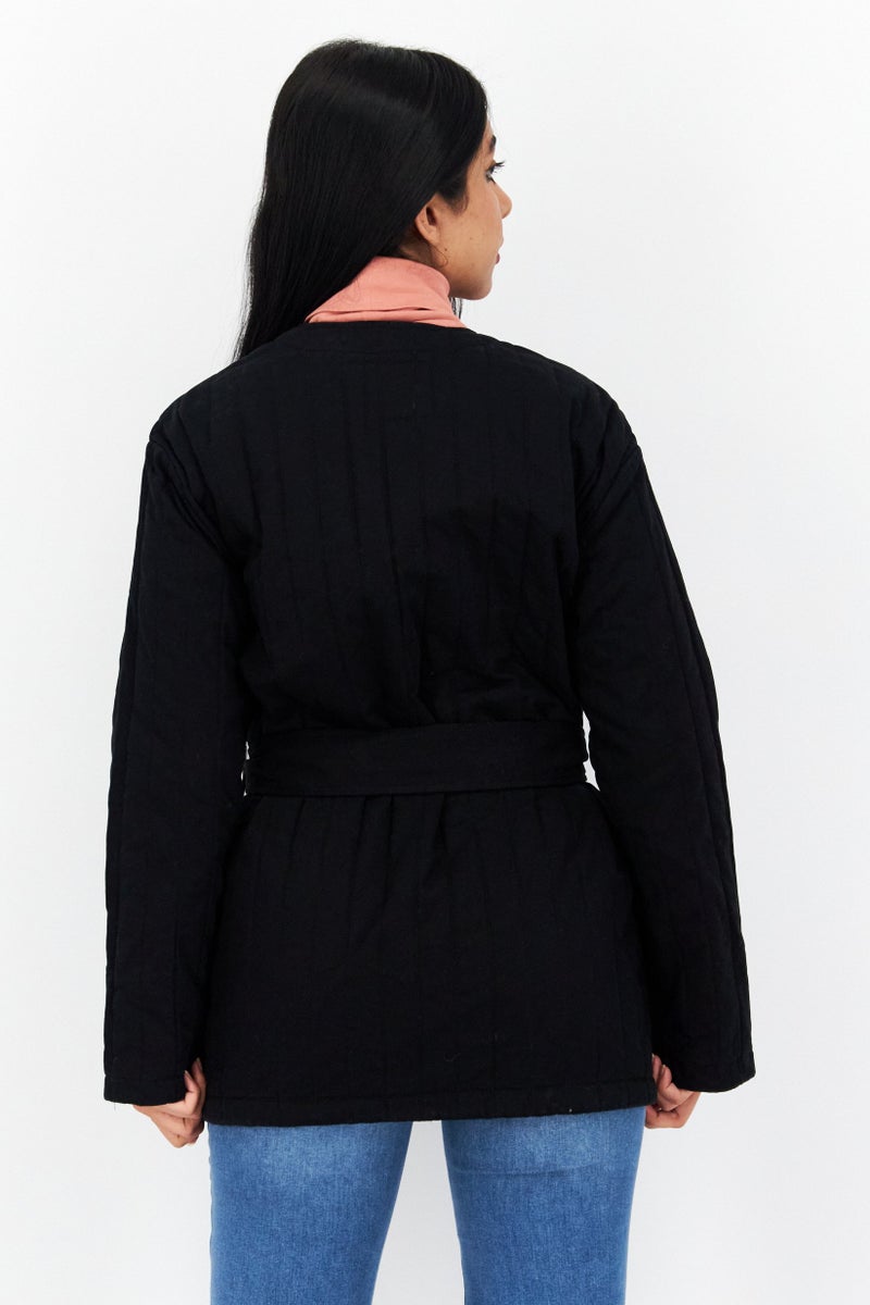 Lyle & Scott Women Split Neck Belted Quilted Jacket, Black - Image 4