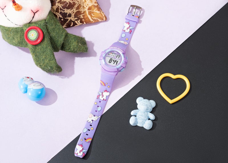 V2A Cartoon Print Kids Resin Band Watch - Gifts for Boys Age 3-10 for Multi-Functional 30 M Waterproof Digital Sports Resin Band Watches for 3 4 5 6 7 8 Year Old Boys and Girls (Unicorn-Pink) - Image 2