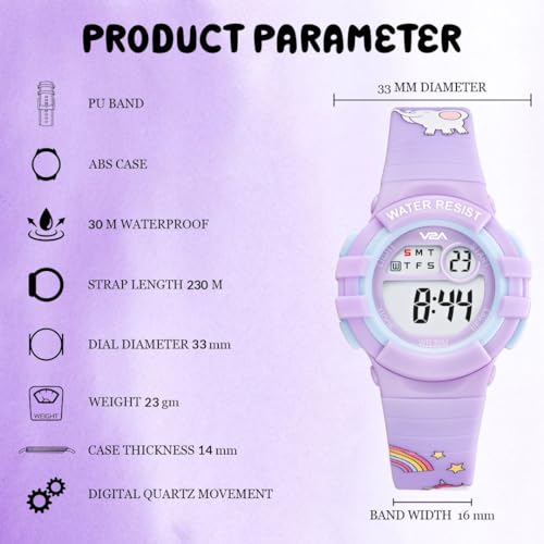 V2A Cartoon Print Kids Resin Band Watch - Gifts for Boys Age 3-10 for Multi-Functional 30 M Waterproof Digital Sports Resin Band Watches for 3 4 5 6 7 8 Year Old Boys and Girls (Unicorn-Pink) - Image 4