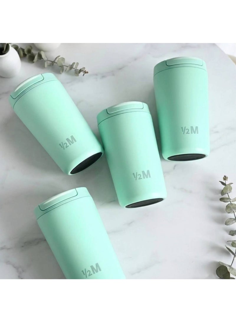 Half Million 360ml Half Million Mug Travel Coffee Cup with Lid Reusable Portable Drink Cup for Coffee Tea & Daily Use (light turquoise) - Image 2