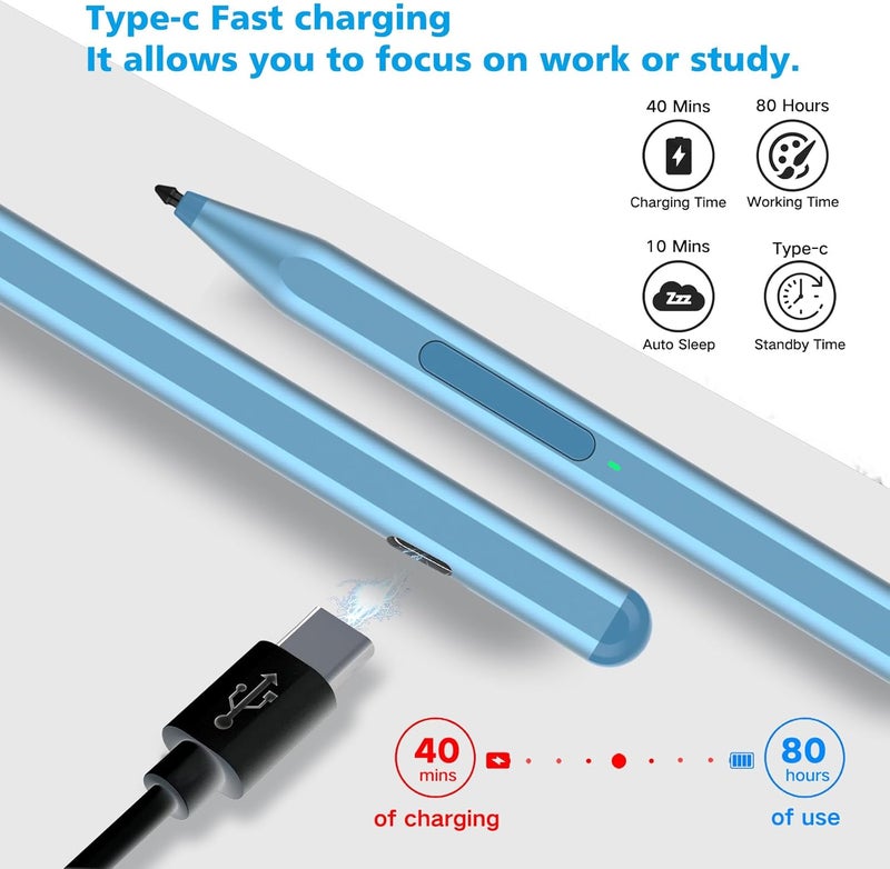 Milikilo Stylus Pen for Microsoft Surface Pro 12/11/10/9/8/X/7+/6/5/4/3,Surface Go 4/3/2/1,Surface Laptop 1-6/Studio/Book 3/2/1 with Eraser Side Button,Palm Rejection,Tilt Function,1024 Pressure (Blue) - Image 4