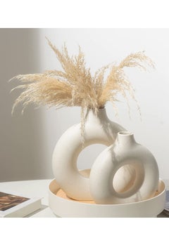 XiuWoo Set of 2 Ceramic Hollow Donut Vase Off White Vases for Decor Nordic Minimalism Style Decor for Wedding Dinner Table Party Living Room Office Bedroom 18*19 cm and 22*23CM  - Image 5