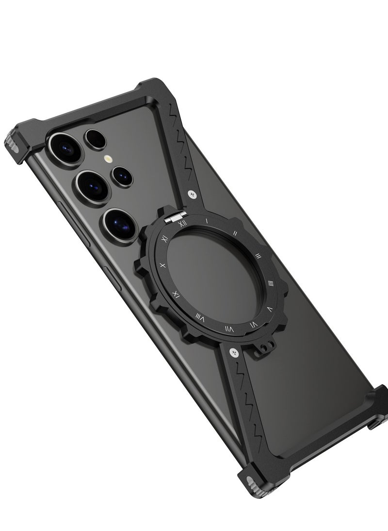 Farahom - Magnetic for Samsung Galaxy S24 Ultra Case Frameless with 360° Rotation Kickstand, Compatible with MagSafe, Z Shape Bumper Case Minimalist Protective Shockproof Shell, Black - Image 1