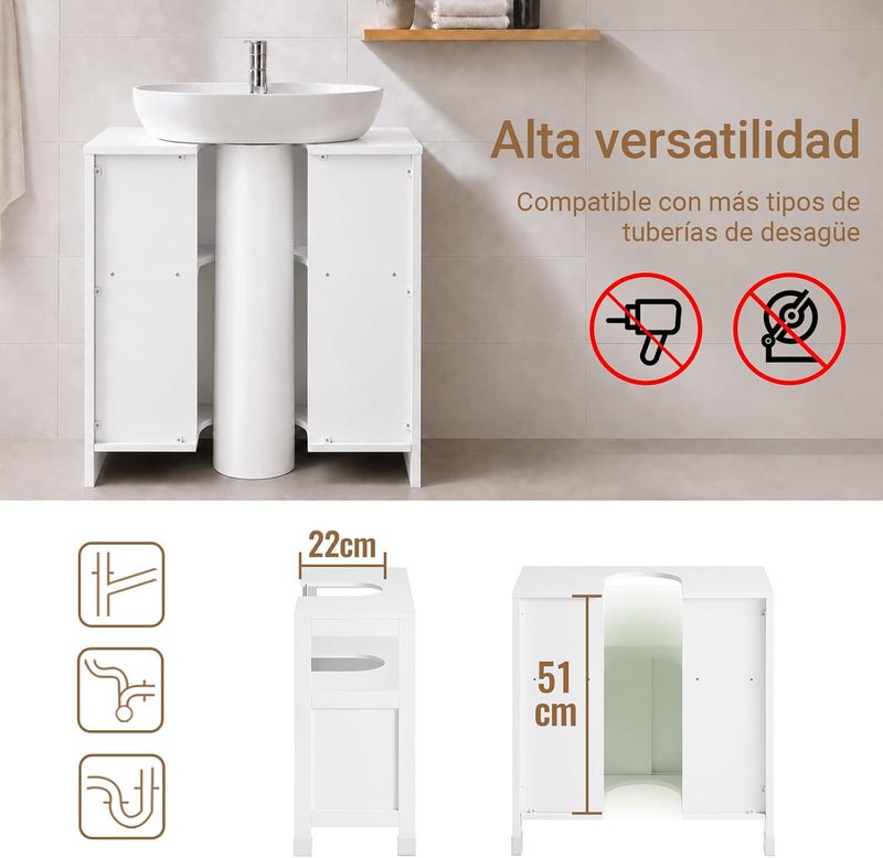 سو باي خزانة تحت الحوض للحمام (Bathroom Cabinet under sink)، خزانة تخزين للحمام (Storage cabinet for the bathroom)، خزائن الحمام مع أبواب منزلقة (Cabinets with sliding doors for the bathroom)، خزائن خشبية للتخزين (Wooden storage cabinets)، خزائن بأدراج للمساحات الصغيرة (Cabinets with drawers for small spaces)، حوض من نوع pedestal sink، مناسبة للمطبخ (Suitable for the kitchen)، موديل FRG128-II-W. - Image 4