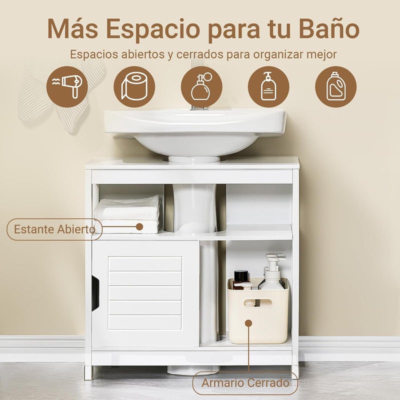 سو باي خزانة تحت الحوض للحمام (Bathroom Cabinet under sink)، خزانة تخزين للحمام (Storage cabinet for the bathroom)، خزائن الحمام مع أبواب منزلقة (Cabinets with sliding doors for the bathroom)، خزائن خشبية للتخزين (Wooden storage cabinets)، خزائن بأدراج للمساحات الصغيرة (Cabinets with drawers for small spaces)، حوض من نوع pedestal sink، مناسبة للمطبخ (Suitable for the kitchen)، موديل FRG128-II-W. - Image 5