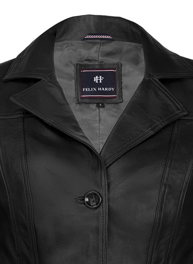 FELIX HARDY Genuine Leather Black Classic Jacket with Belt